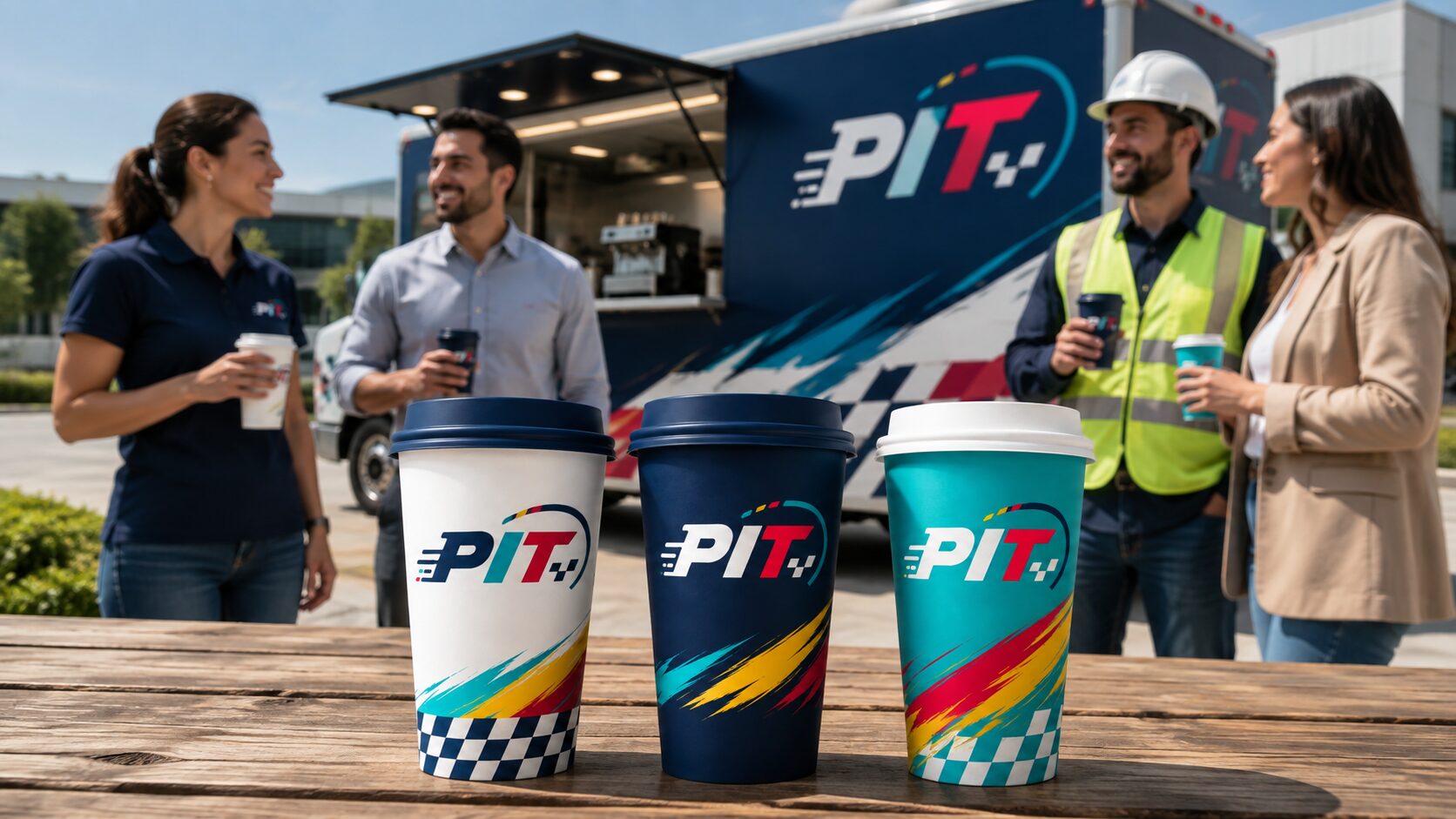 Colaboradores disfrutando PIT Coffee frente al Food Truck
